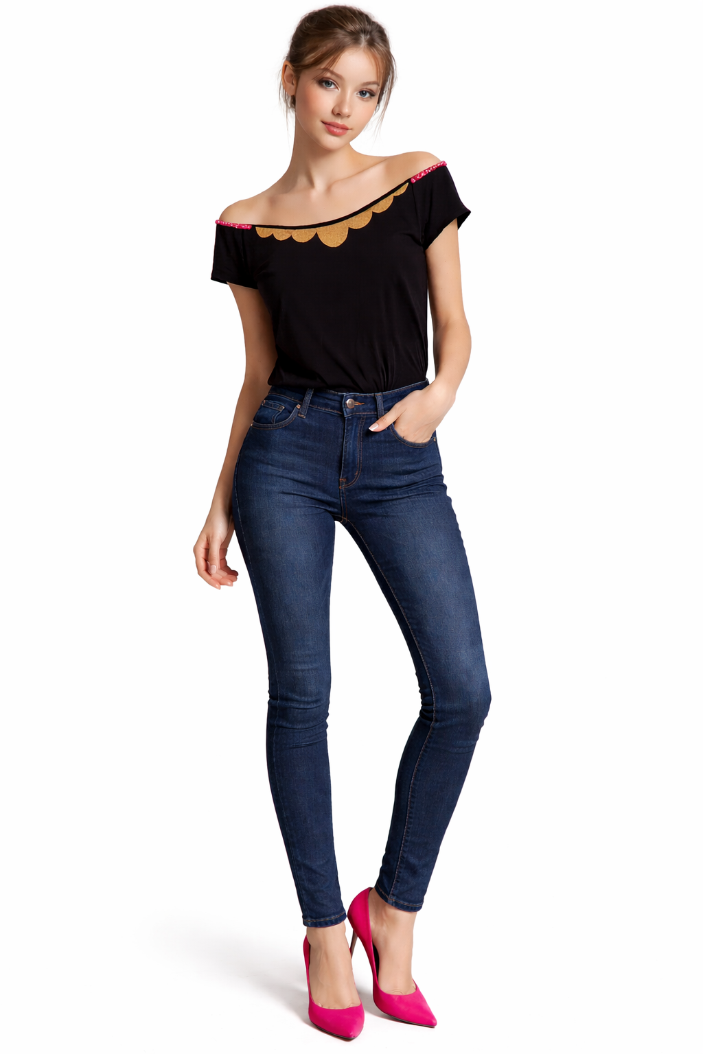 Tricou negru cu detalii pictate manual – piesă unicat