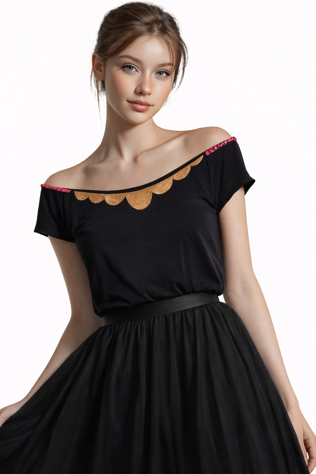 Tricou negru cu detalii pictate manual – piesă unicat - imagine 3